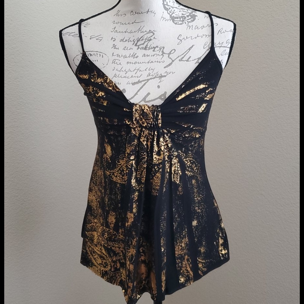 Black and foil gold slinky tank top Small